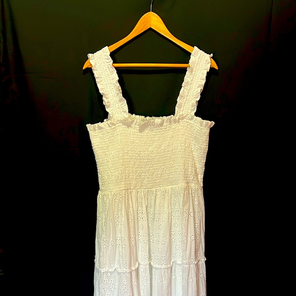 Quince White Ruffled Smocked Midi Dress XL Cottage Core 100% Cotton